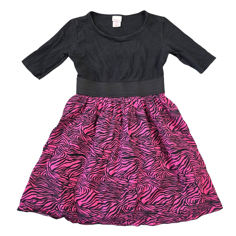 Xhilaration Girls Dress Medium Black Pink Zebra Animal‎ Print 3/4 Sleeve Skater